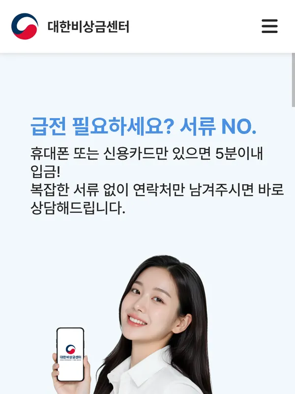 대한비상금센터 홈페이지 화면